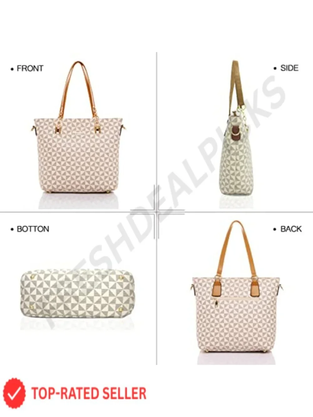 Women's Satchel Shoulder Bag Tote Set Faux Leather Office Handbag with Clutch